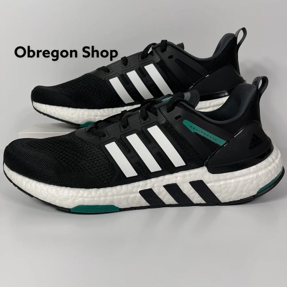 ADIDAS EQUIPMENT PLUS BLACK WHITE GREEN MENS RUNNING SHOES SIZE 10 BOOST NEW - Picture 1 of 10